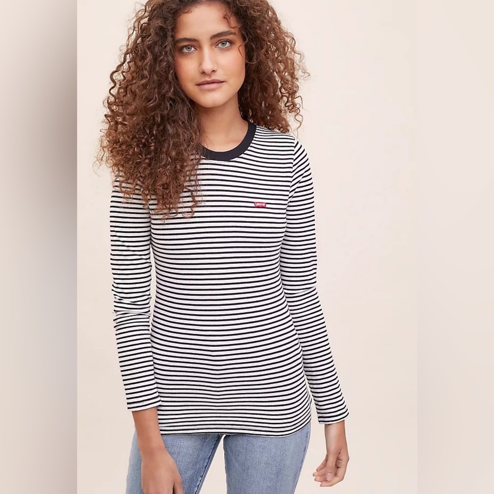 Levi's Women's Black and White Striped Top
